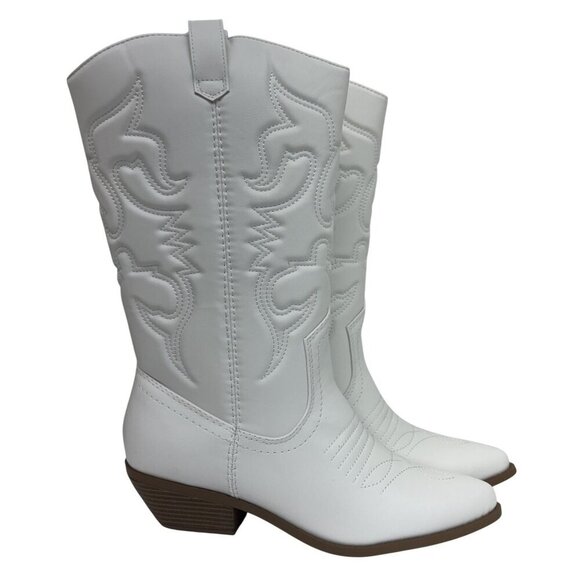 SODA / Reno / White / Embroidered / Western Cowboy Boots / With Low Block Heel - Picture 4 of 12
